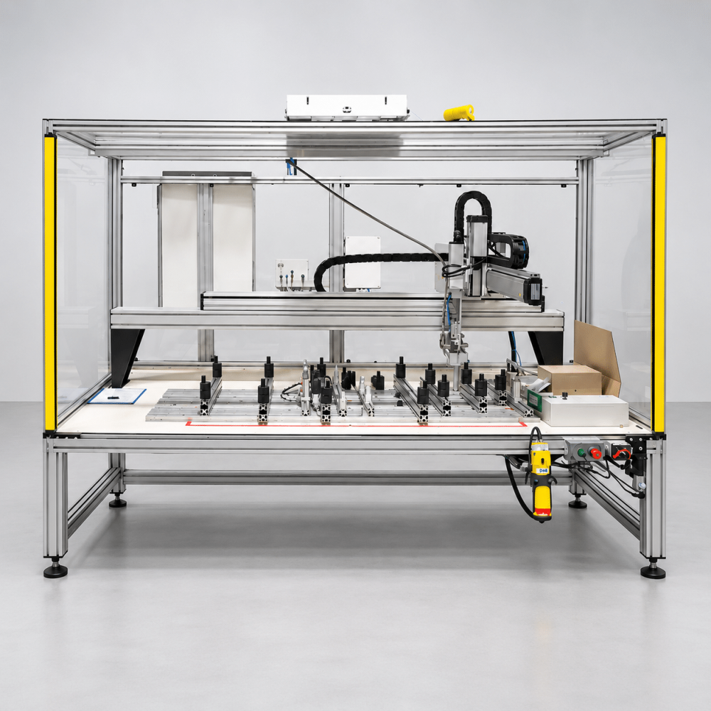Machine spéciale pour la robotisation de l'étanchéité des luminaires urbains